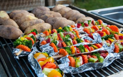 barbecue veggies with baked potatoes