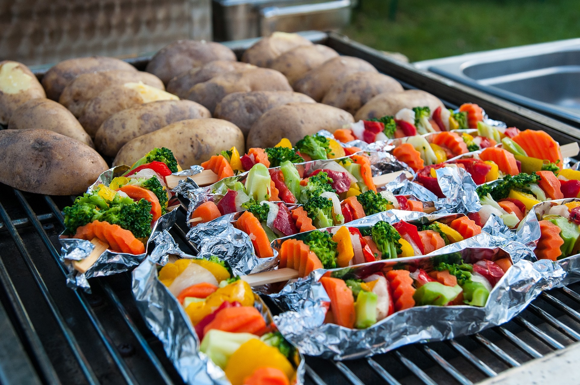 barbecue veggies with baked potatoes